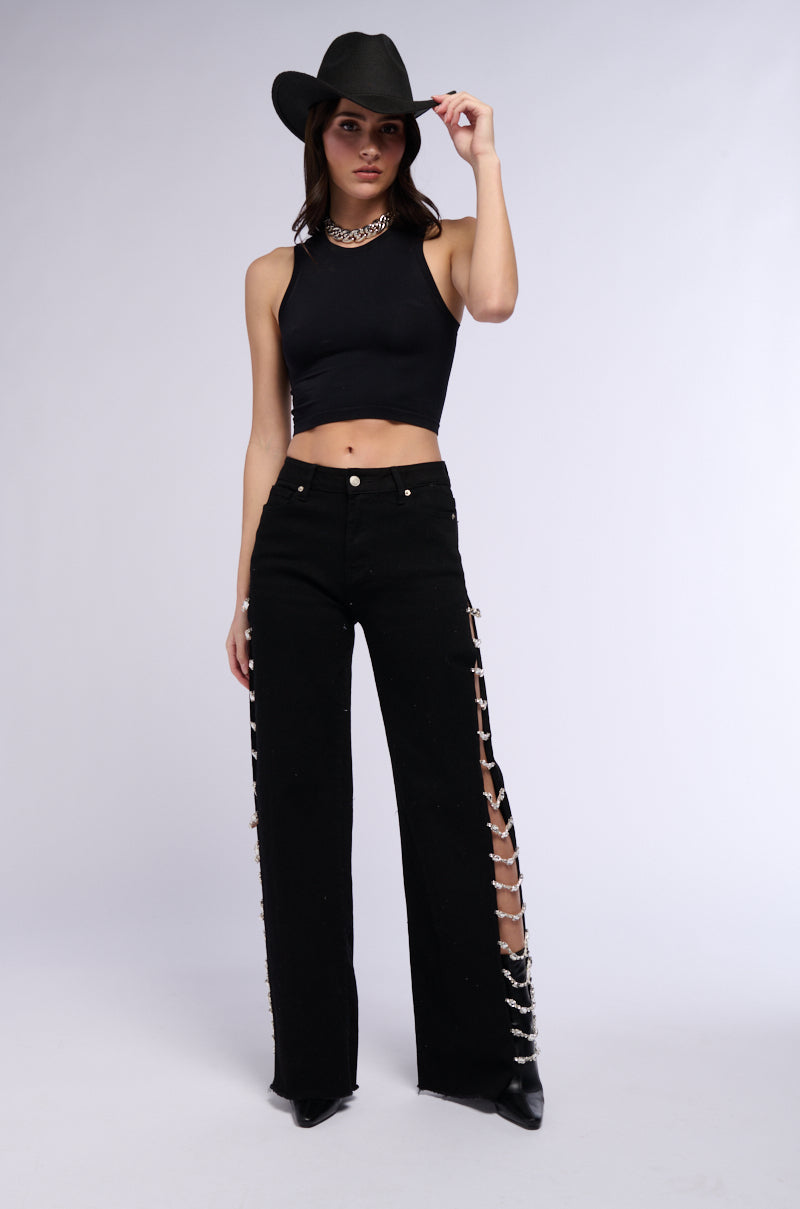 COVERED IN DIAMONDS RELAXED JEANS IN BLACK
