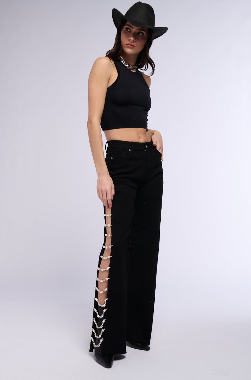 COVERED IN DIAMONDS RELAXED JEANS IN BLACK