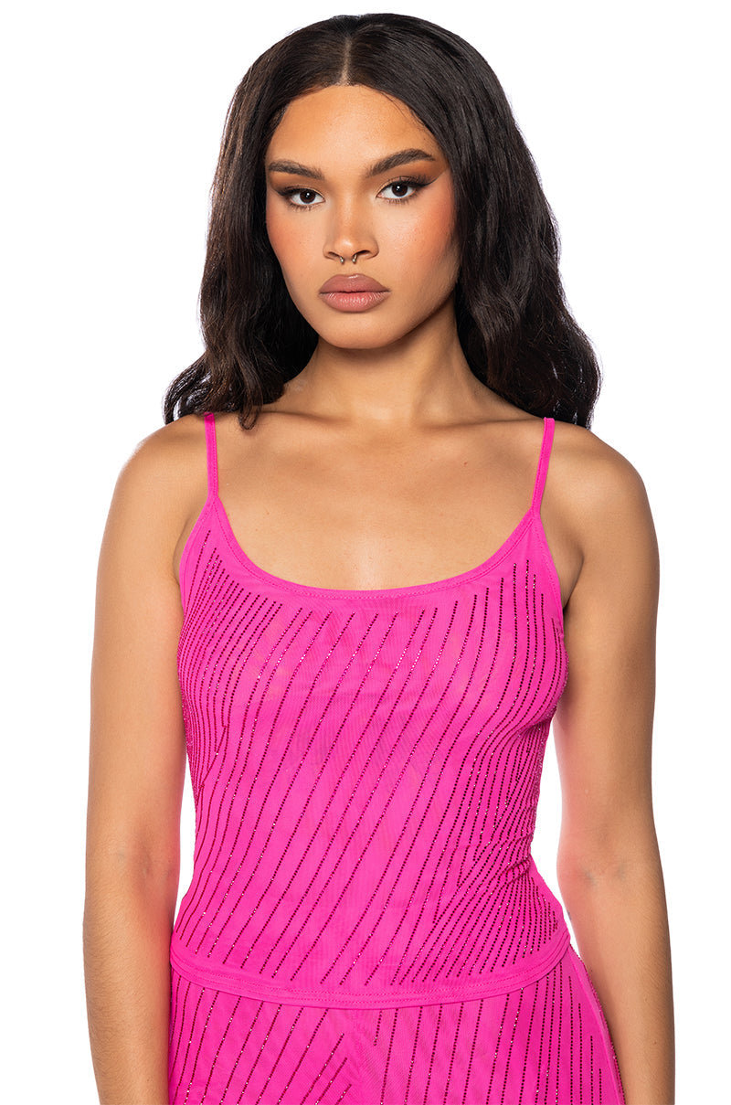 CUFF IT SLEEVELESS EMBELLISHED MESH TANK