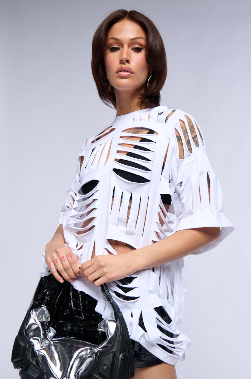 CUT HIM OFF SHORT SLEEVE DISTRESSED T SHIRT