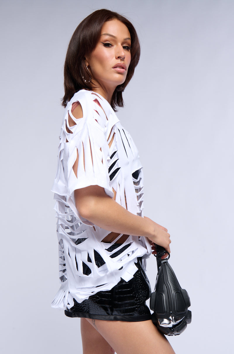 CUT HIM OFF SHORT SLEEVE DISTRESSED T SHIRT