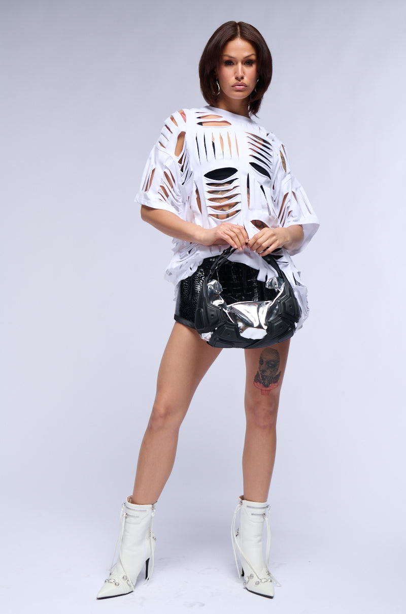 CUT HIM OFF SHORT SLEEVE DISTRESSED T SHIRT