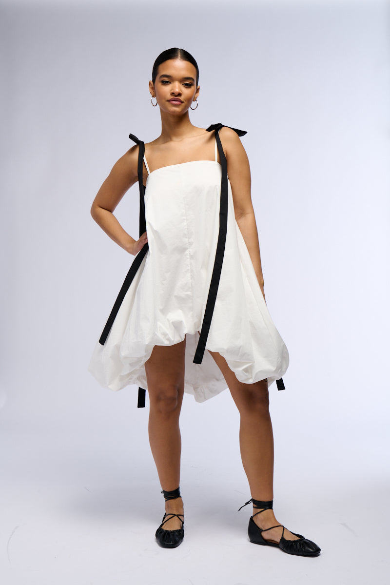 CUTIE GIRL POPLIN MINI DRESS WITH BOW DETAILS