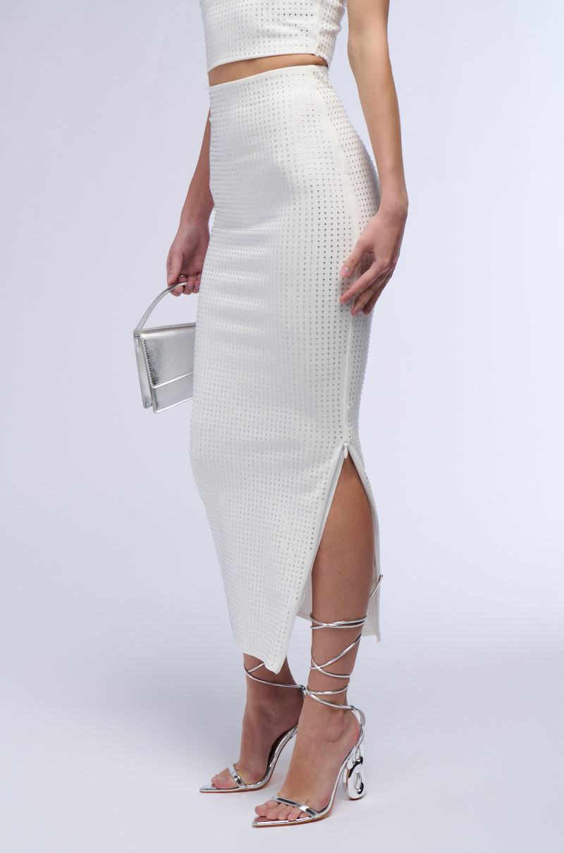 DANCE ALL NIGHT RHINESTONE STUDDED MAXI SKIRT