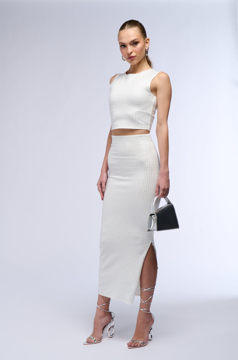 DANCE ALL NIGHT RHINESTONE STUDDED MAXI SKIRT