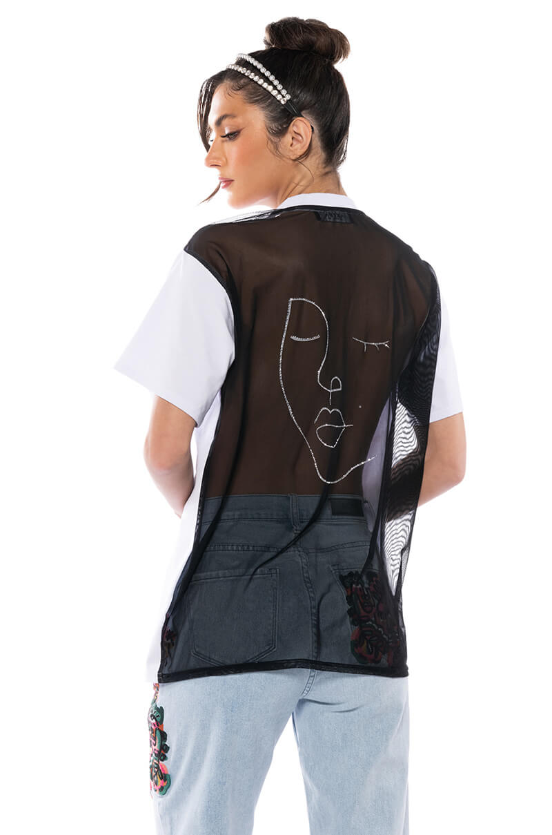 DAY AND NIGHT EMBELLISHED GRAPHIC OVERSIZED TSHIRT