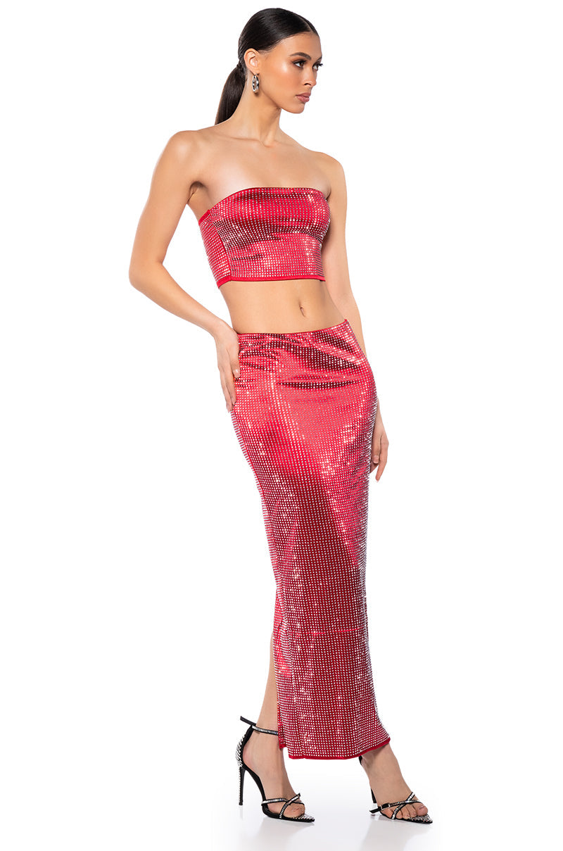DECISION MAKER RHINESTONE TUBE TOP IN RED