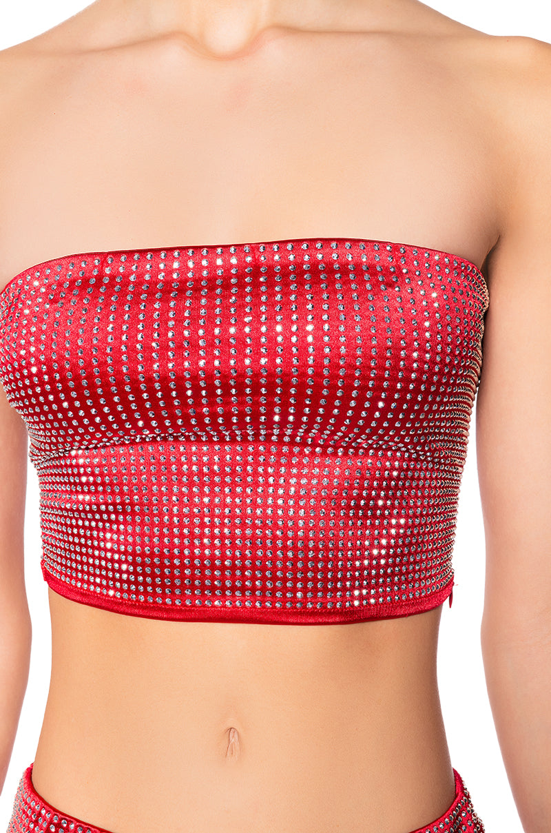 DECISION MAKER RHINESTONE TUBE TOP IN RED