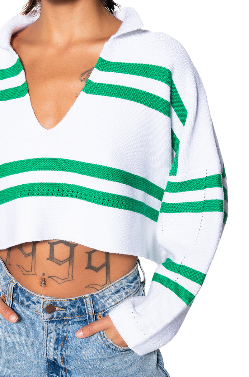 DEEP FEELINGS STRIPED DEEP V SWEATER