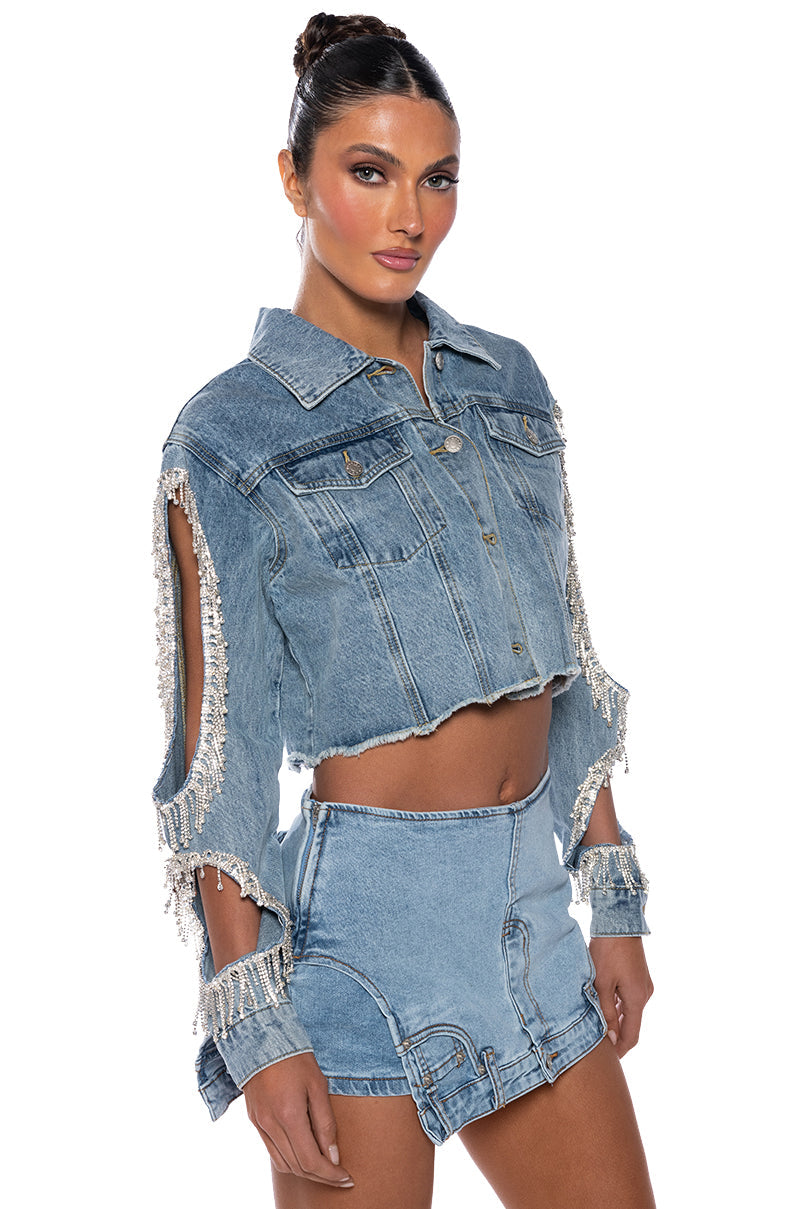 DIAMOND CUT OUT CROP DENIM JACKET