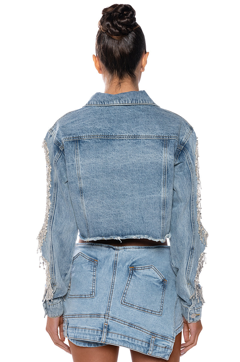 DIAMOND CUT OUT CROP DENIM JACKET