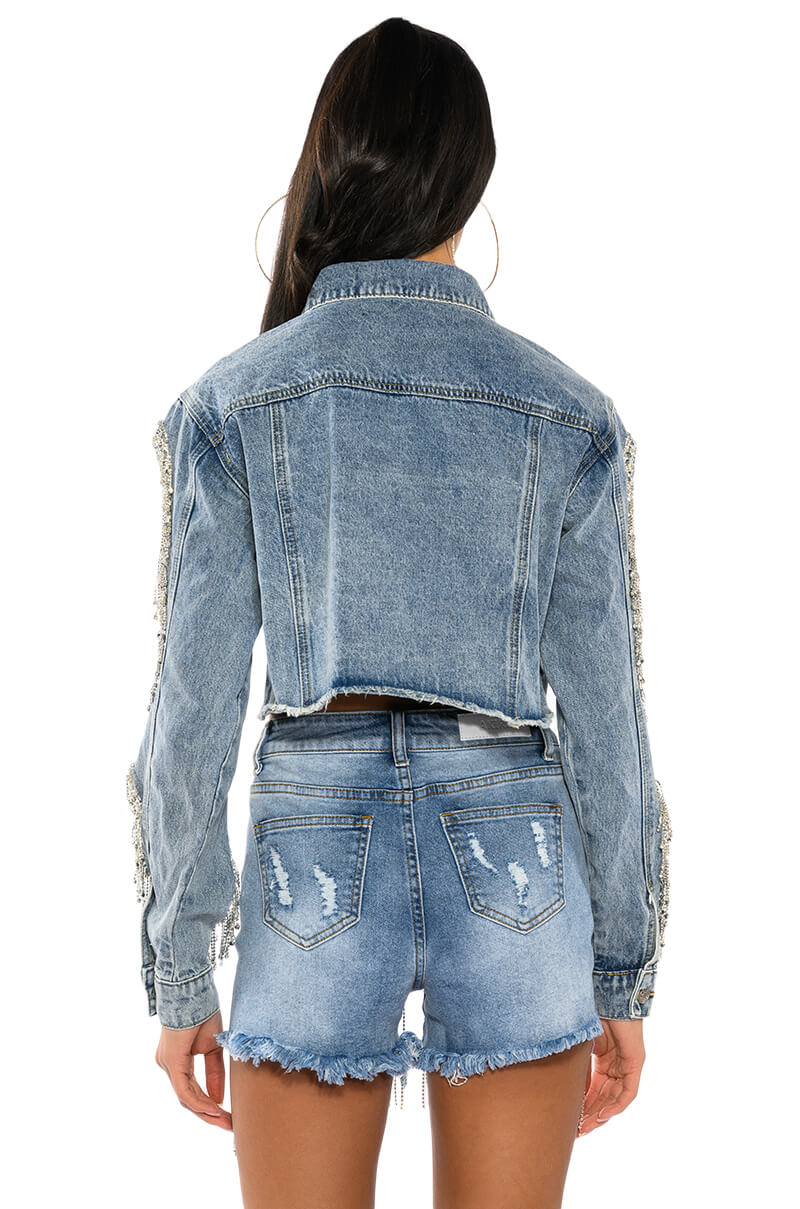 DIAMOND CUT OUT CROP DENIM JACKET