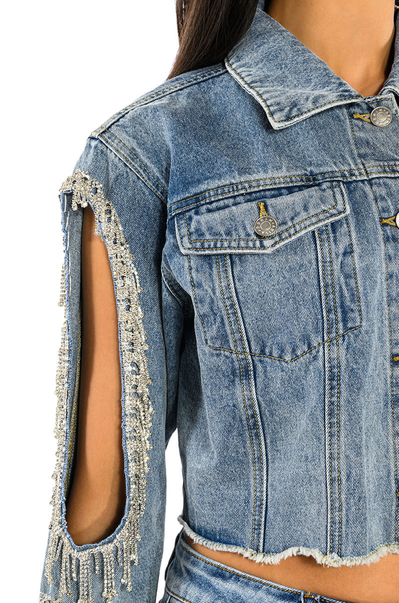 DIAMOND CUT OUT CROP DENIM JACKET