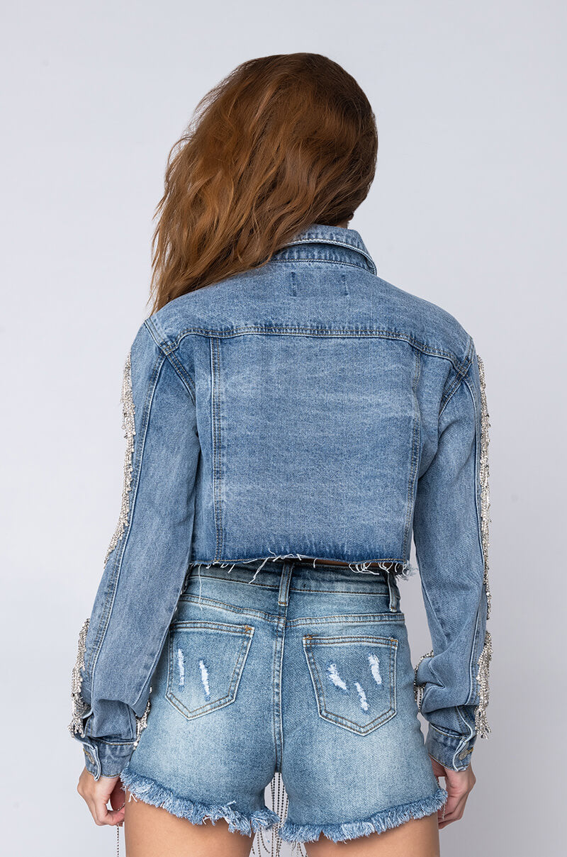 DIAMOND CUT OUT CROP DENIM JACKET