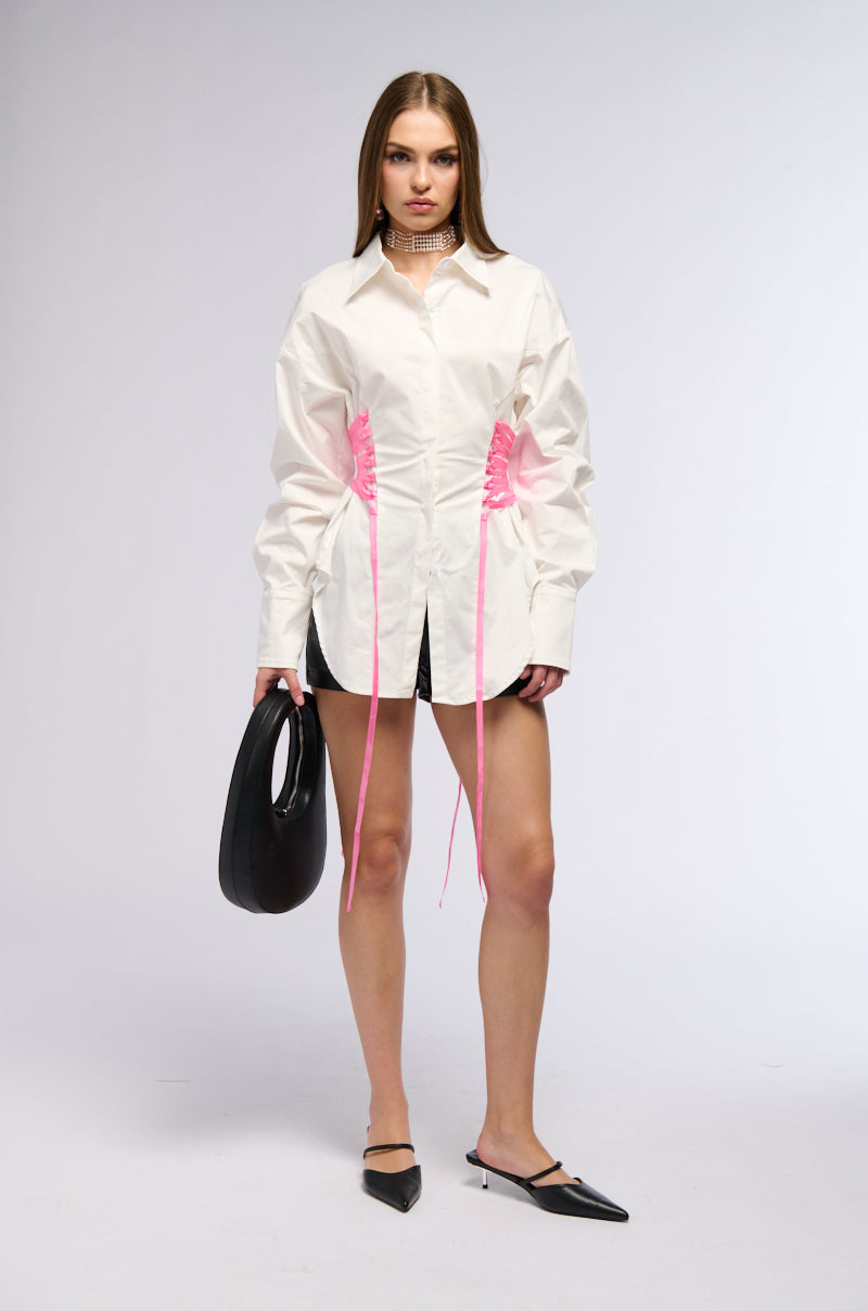 DID ME WRONG BUTTON DOWN BLOUSE