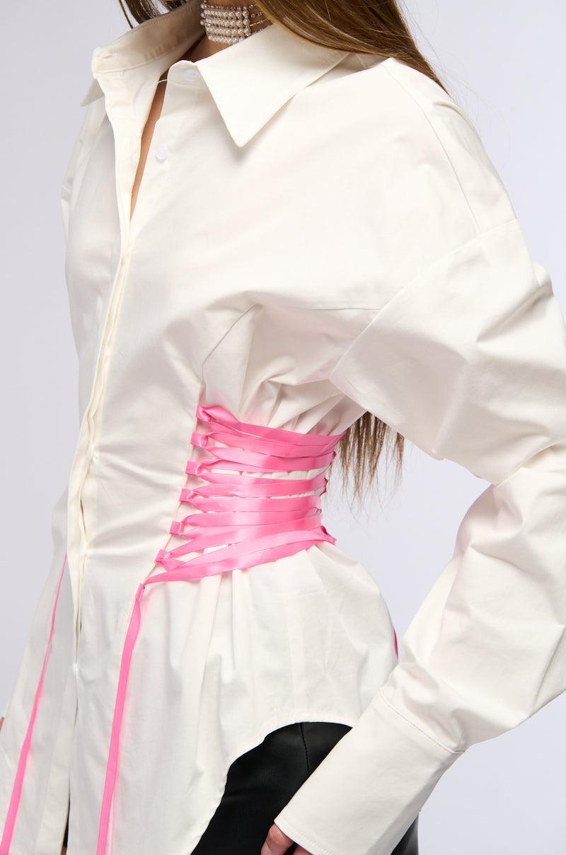 DID ME WRONG BUTTON DOWN BLOUSE