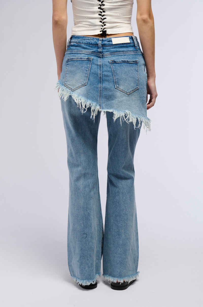 DISTRESSED SKIRT STRAIGHT LEG DENIM JEANS