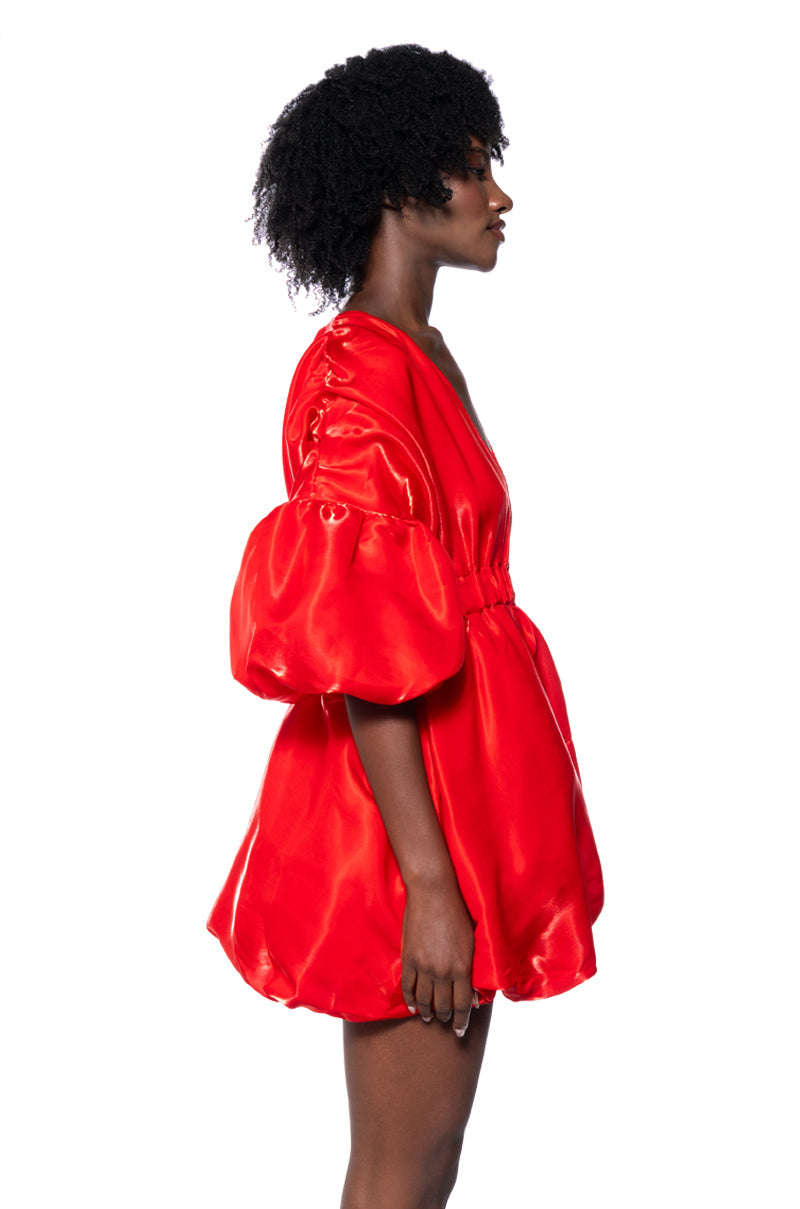 DIXIE BALLOON SLEEVE MINI DRESS IN RED