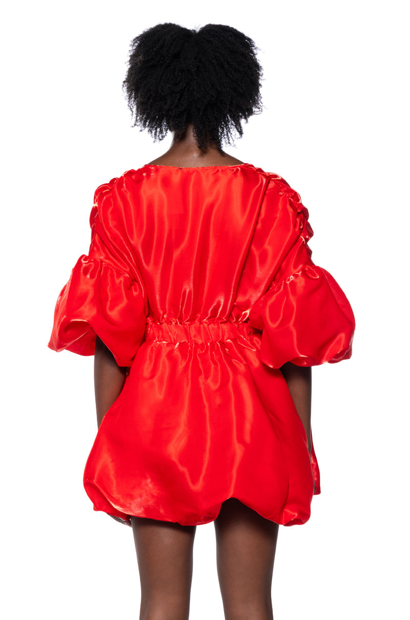 DIXIE BALLOON SLEEVE MINI DRESS IN RED