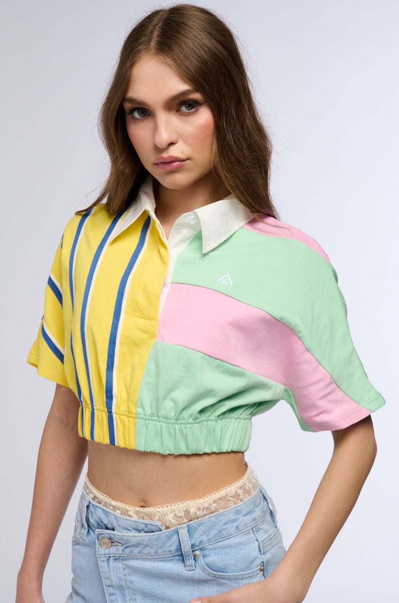 DONT LOOK BACK CROP COLLARED TEE