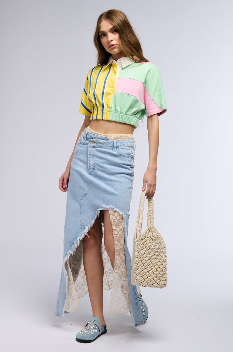 DONT LOOK BACK CROP COLLARED TEE