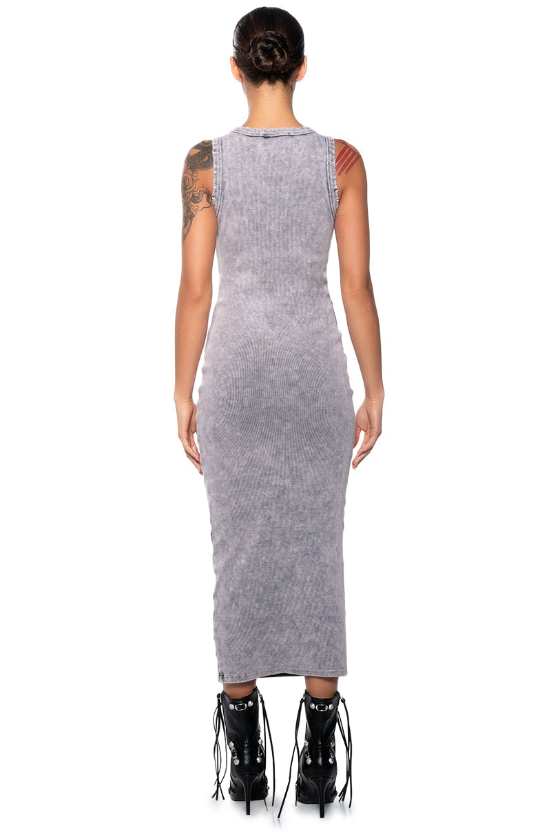 DON'T TEXT RIBBED KNIT MIDI DRESS