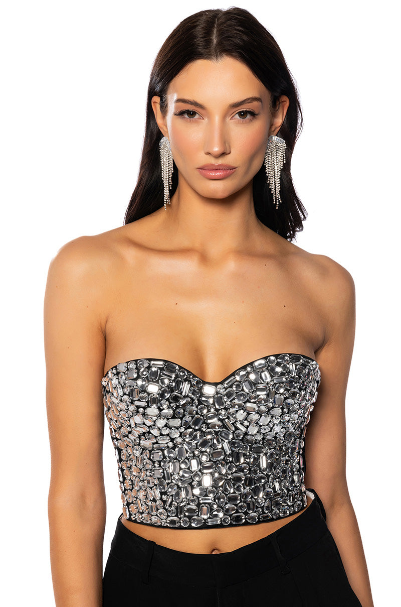 DRENCHED IN DIAMONDS RHINESTONE BUSTIER