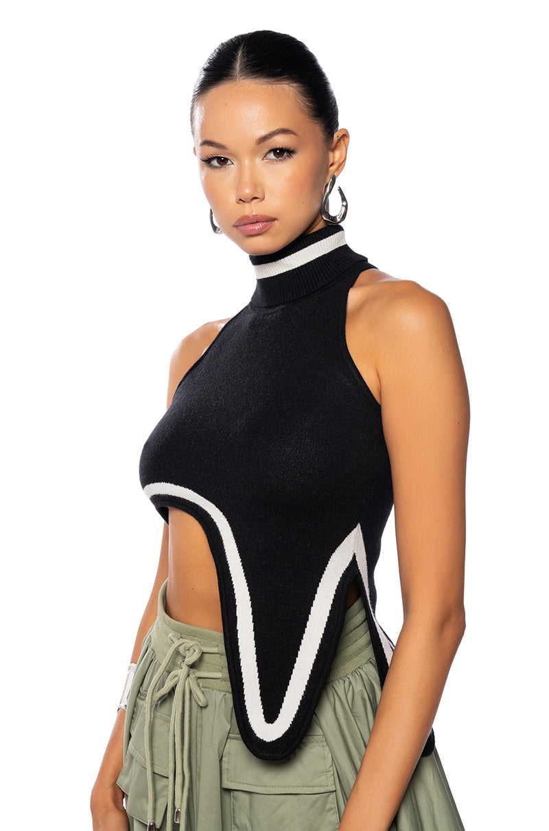 DRIP SLEEVELESS TURTLENECK SWEATER