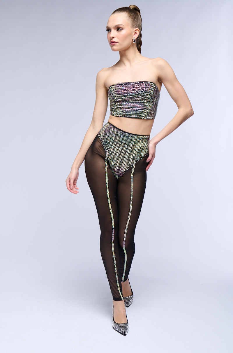 DYNAMITE EMBELLISHED HIGH WAIST MESH LEGGING IN BLACK SILVER