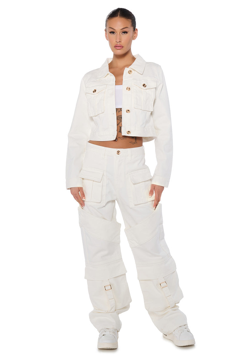 ELEVATED WHITE WASH DENIM UTILITY JOGGER