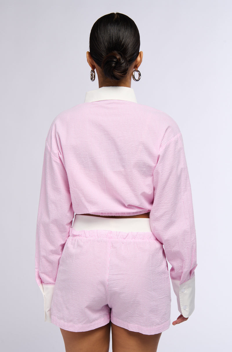 ELLA STRIPE TIE WAIST BUTTON DOWN BLOUSE