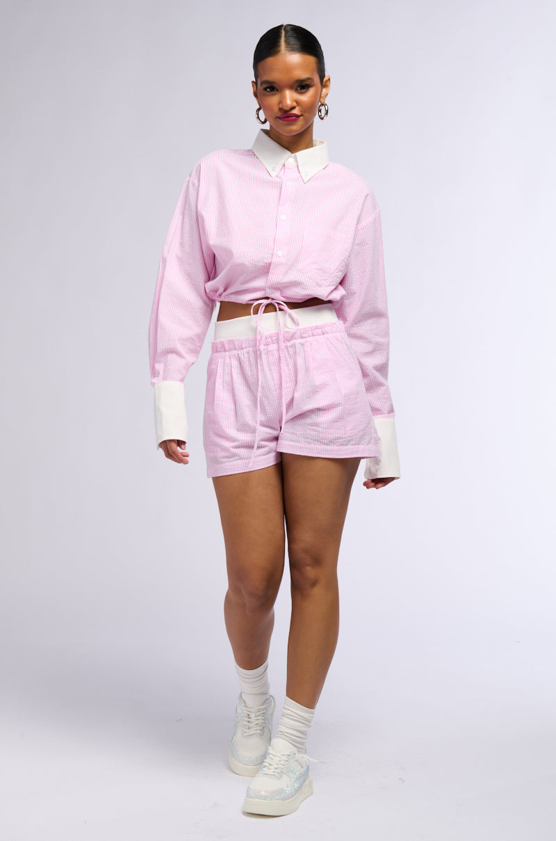 ELLA STRIPE TIE WAIST BUTTON DOWN BLOUSE