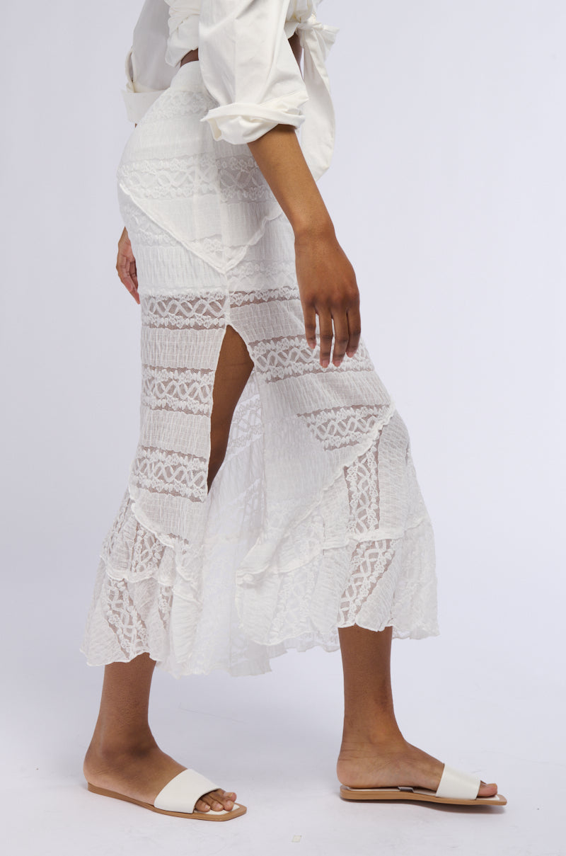 EMELIA LACE TRIM TIERED MIDI SKIRT