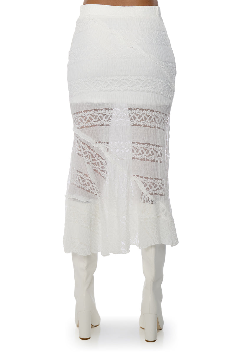 EMELIA LACE TRIM TIERED MIDI SKIRT