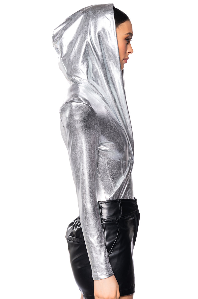 EVACUATE THE DANCE FLOOR METALLIC BODYSUIT