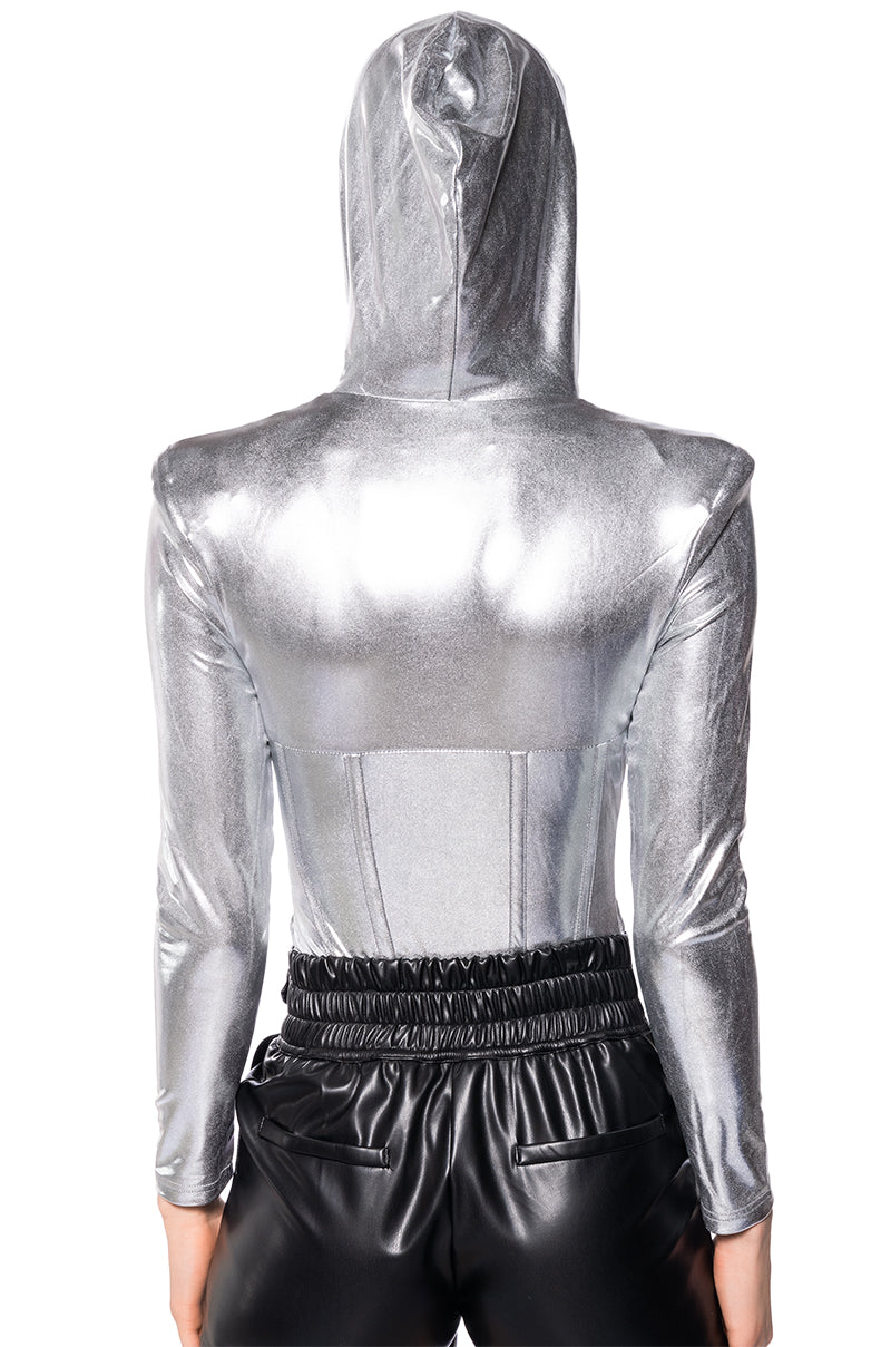EVACUATE THE DANCE FLOOR METALLIC BODYSUIT