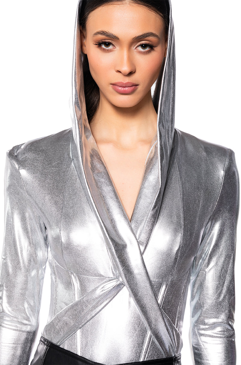 EVACUATE THE DANCE FLOOR METALLIC BODYSUIT