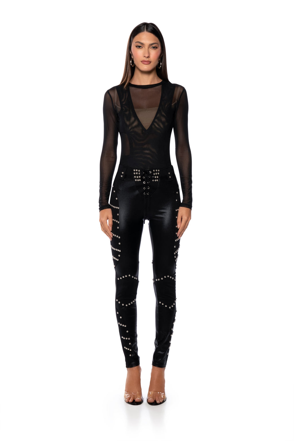 EXPOSED LONG SLEEVE MESH BODYSUIT