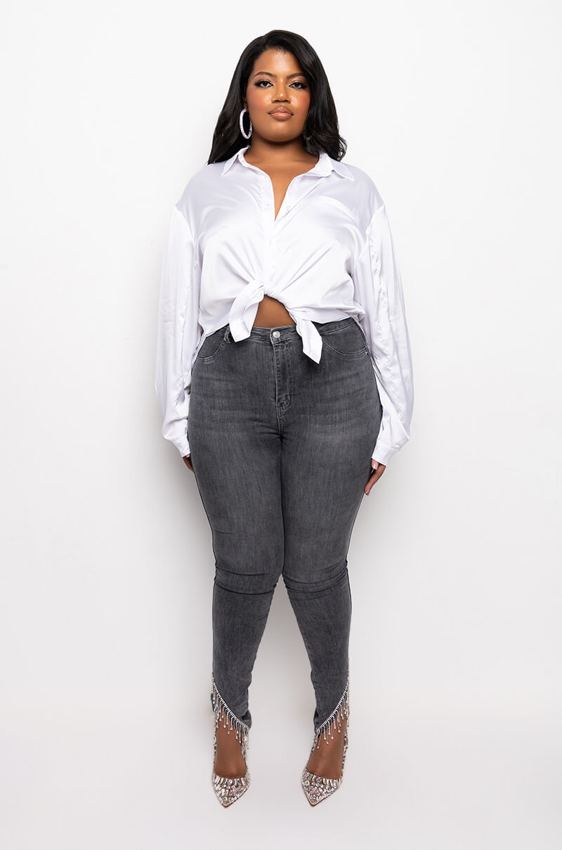 EXTREME STRETCH HIGH RISE SKINNY JEANS RHINESTONE