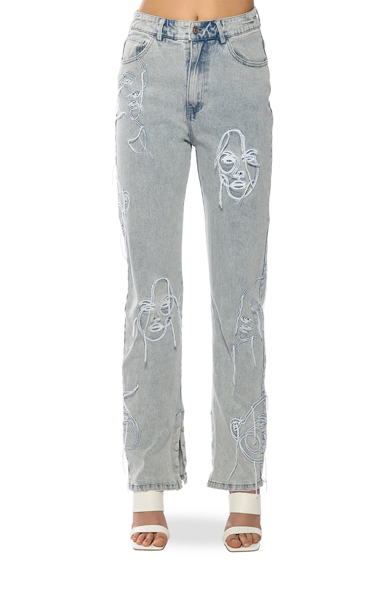 FACE ART STRAIGHT LEG JEANS
