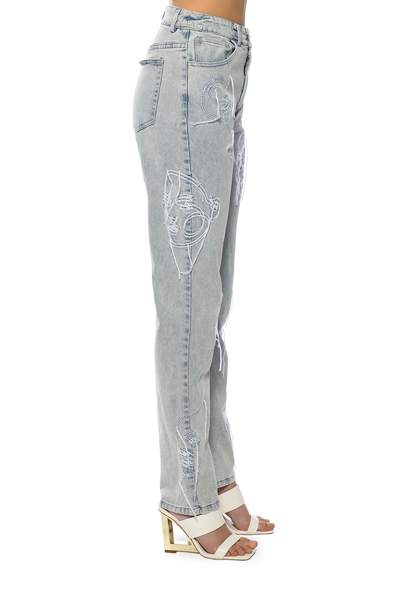 FACE ART STRAIGHT LEG JEANS
