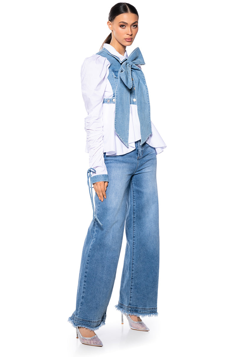 FAITH DENIM TIE POPLIN BLOUSE