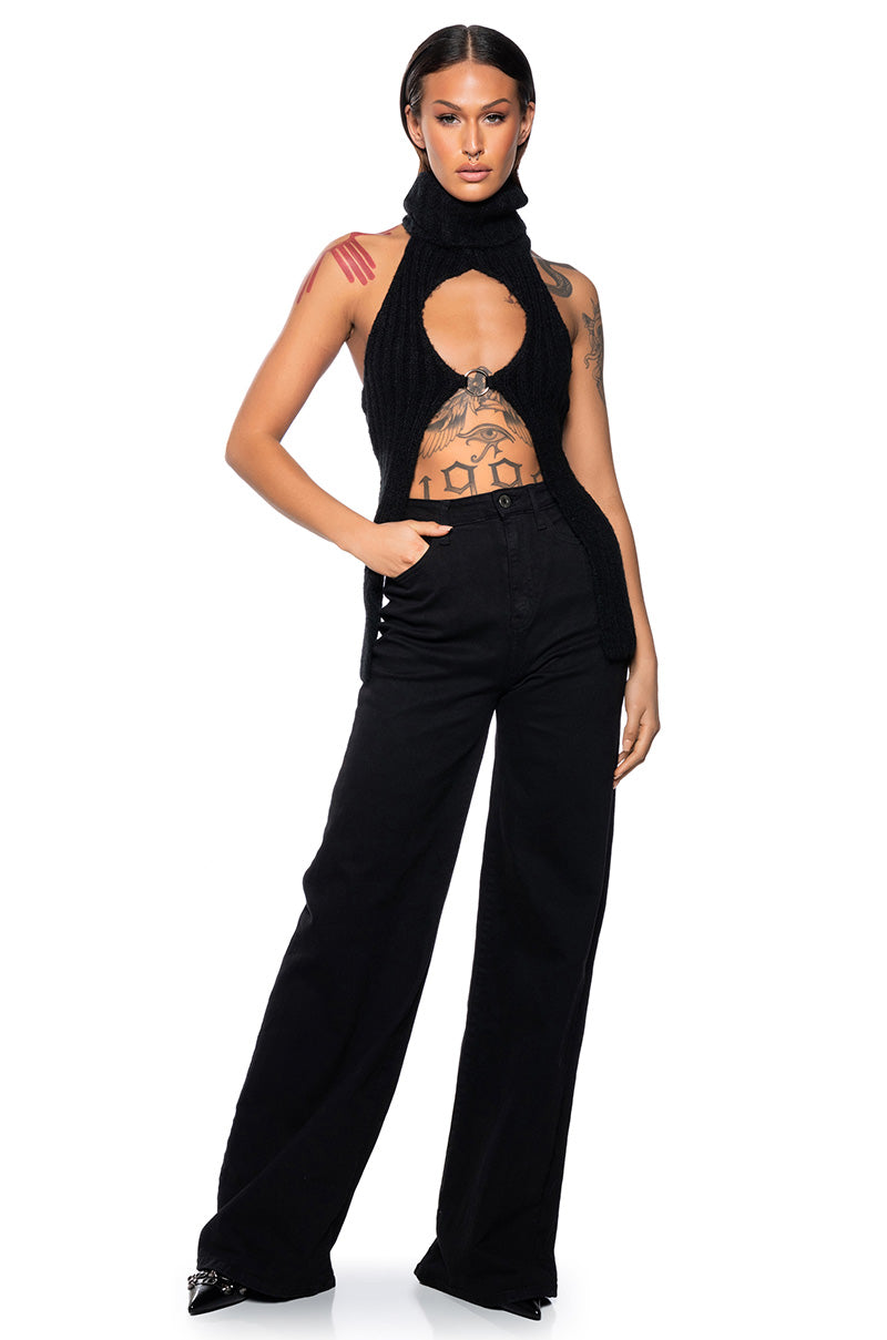 FARA TURTLENECK KNIT HALTER TOP