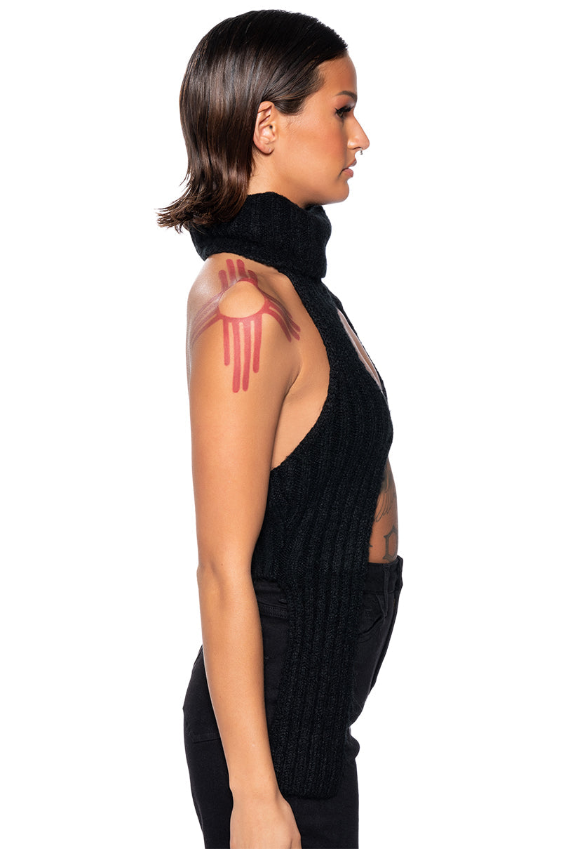 FARA TURTLENECK KNIT HALTER TOP
