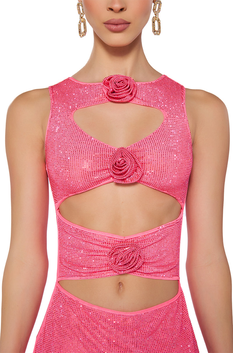 FEELIN ROSEY RHINESTONE MINI DRESS IN PINK