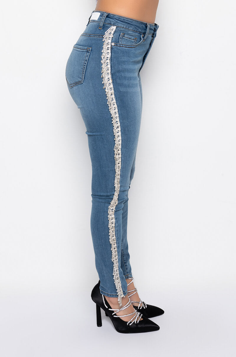 FELLING LIKE A STAR HIGH RISE RHINESTONE SKINNY JEANS
