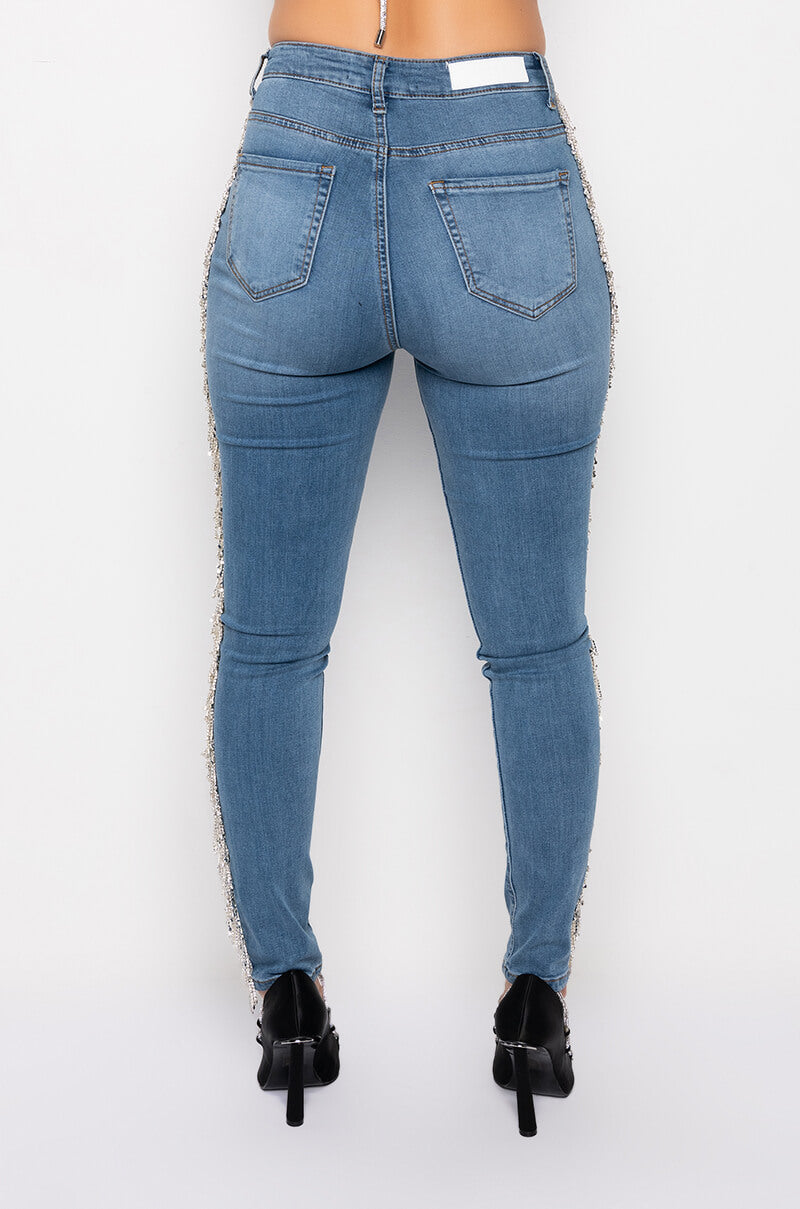 FELLING LIKE A STAR HIGH RISE RHINESTONE SKINNY JEANS