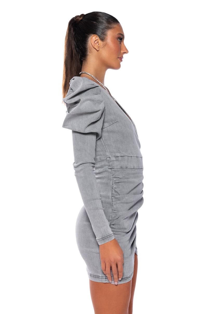 ROSEY DENIM COATED MINI DRESS