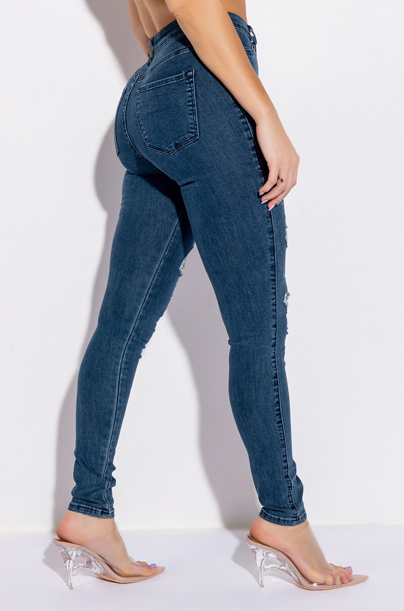 FLEX-FIT EXTREME STRETCH HIGH WAISTED DISTRESSED SKINNY JEANS