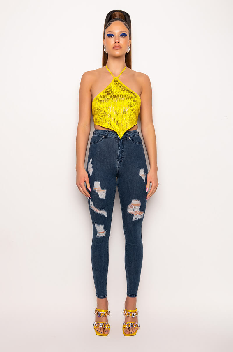 FLEX-FIT EXTREME STRETCH HIGH WAISTED DISTRESSED SKINNY JEANS